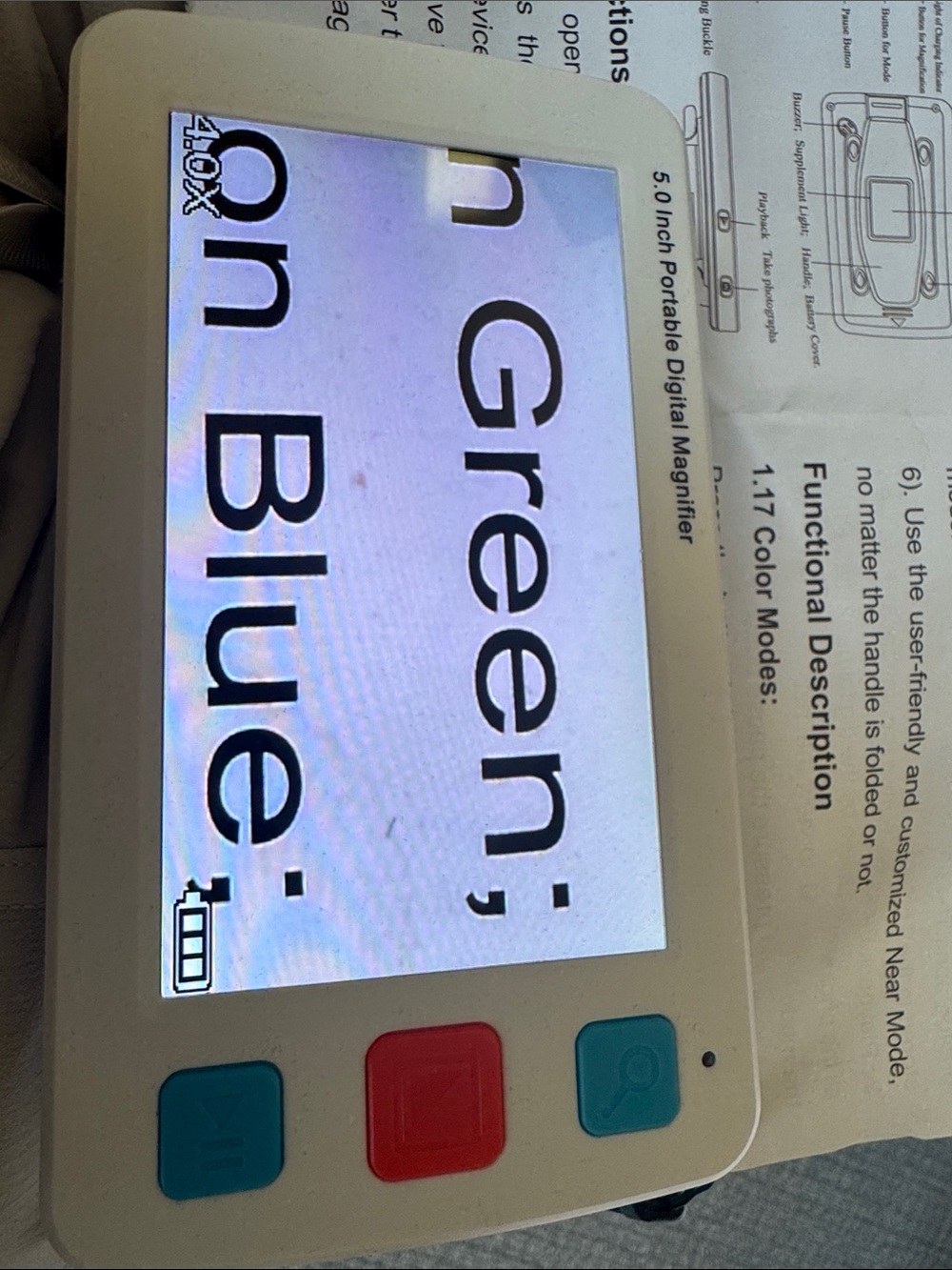 Portable Digital Magnifier - White Frame with Teal & Red Buttons